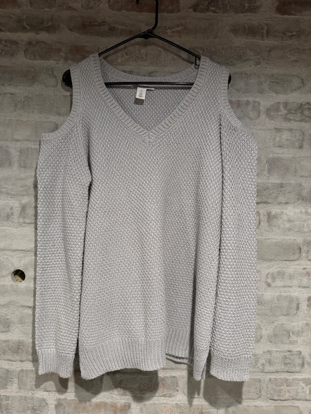 White House Black Market Gray Cold-Shoulder V-Neck Sweater